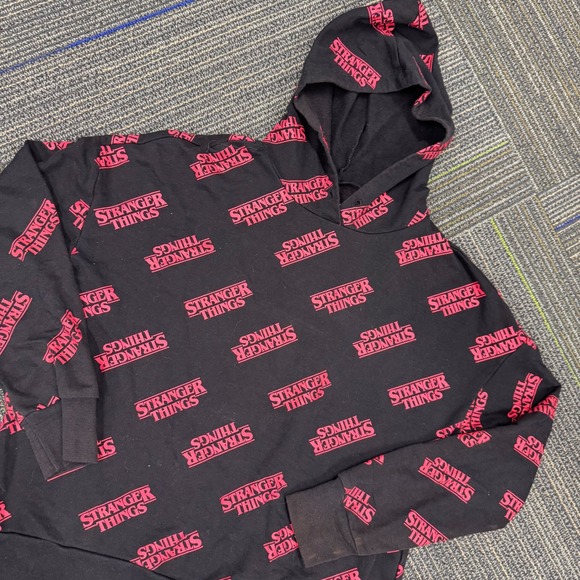 Stranger Things Hoodie Netflix Official Merchandise Pink Black All Over Print - Picture 1 of 8